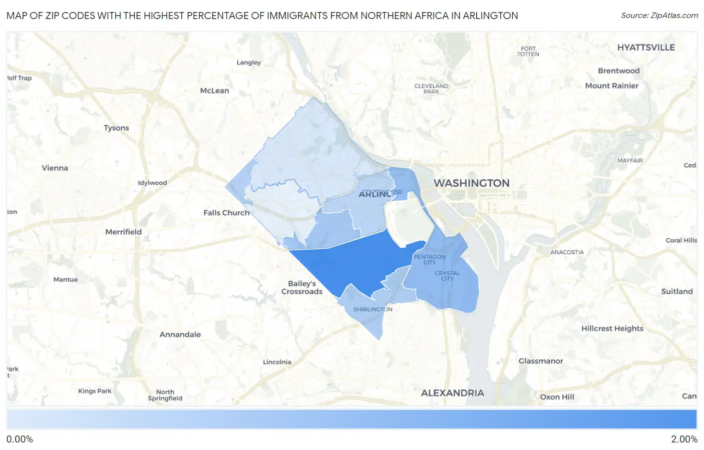 Zip Codes with the Highest Percentage of Immigrants from Northern Africa in Arlington Map