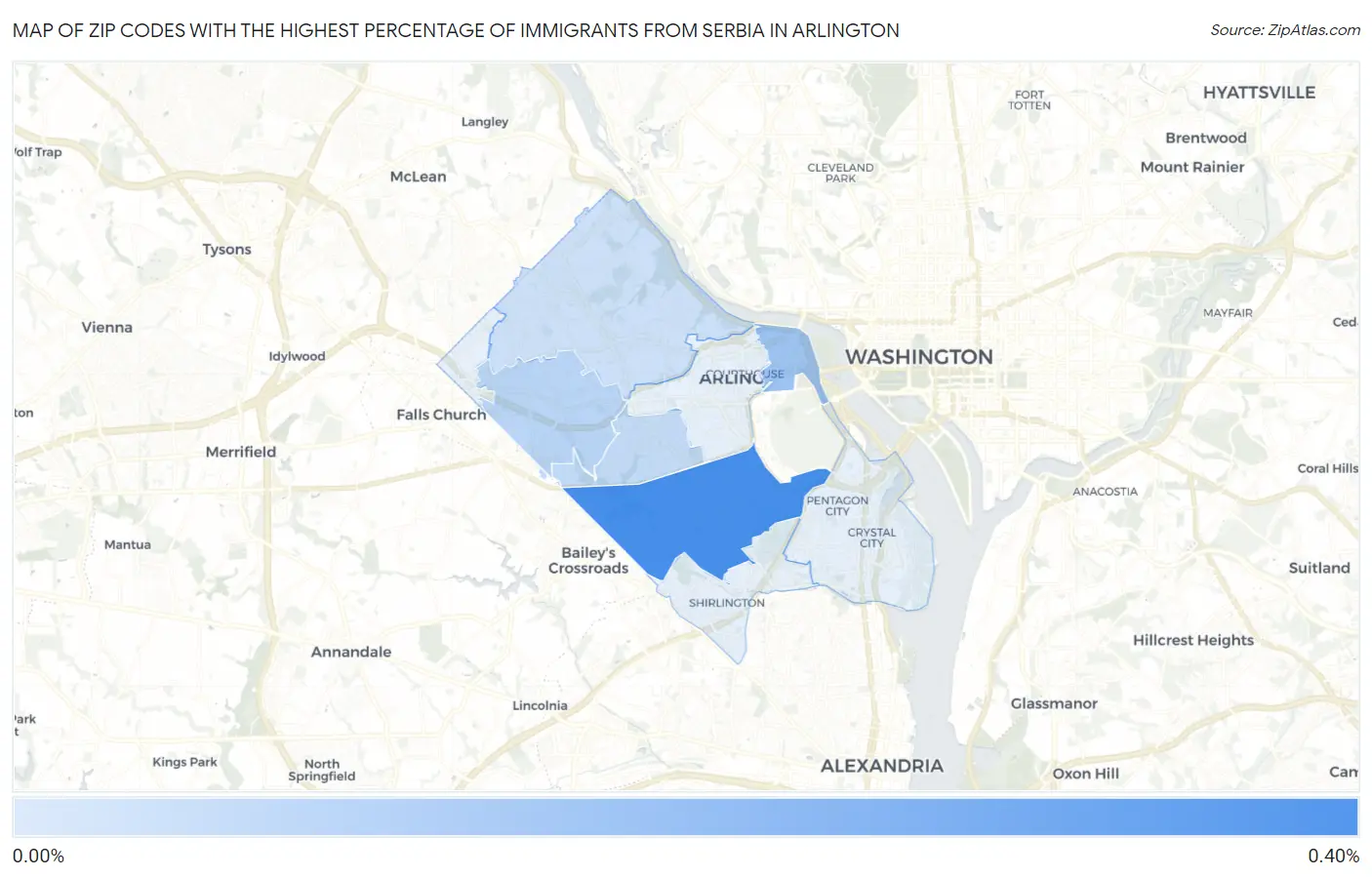 Zip Codes with the Highest Percentage of Immigrants from Serbia in Arlington Map