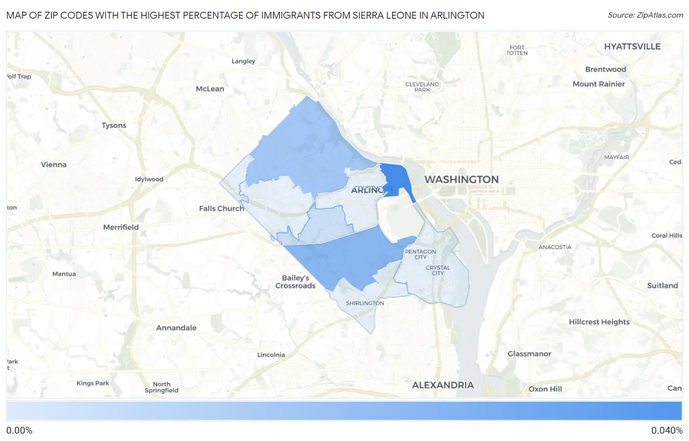 Zip Codes with the Highest Percentage of Immigrants from Sierra Leone in Arlington Map