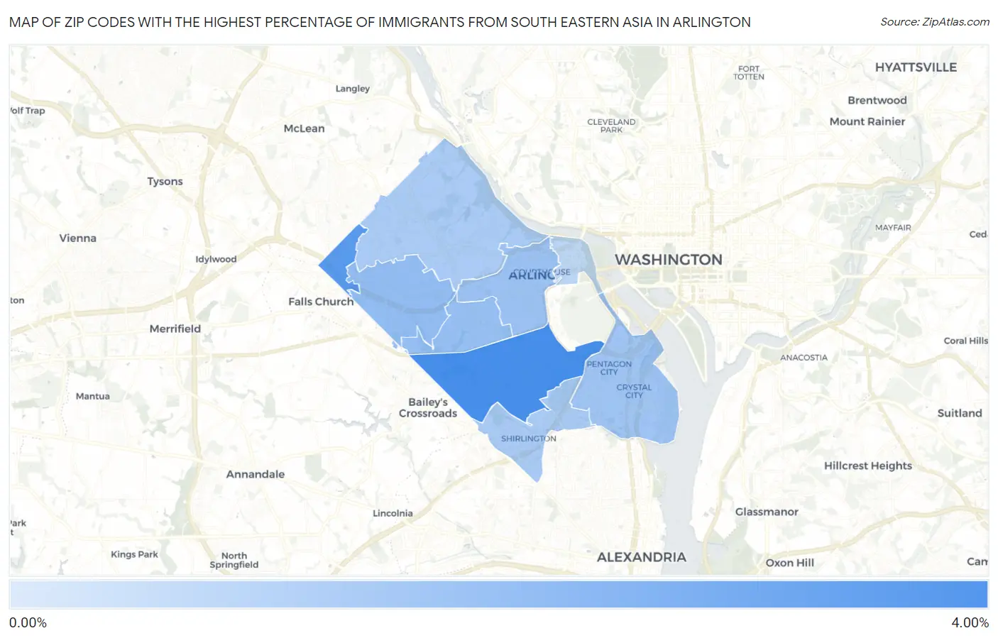 Zip Codes with the Highest Percentage of Immigrants from South Eastern Asia in Arlington Map