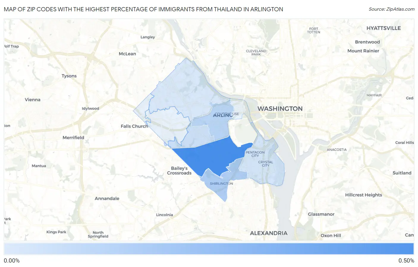 Zip Codes with the Highest Percentage of Immigrants from Thailand in Arlington Map