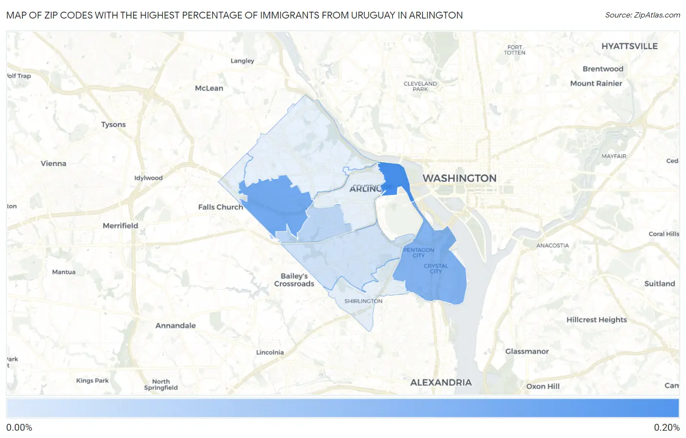Zip Codes with the Highest Percentage of Immigrants from Uruguay in Arlington Map