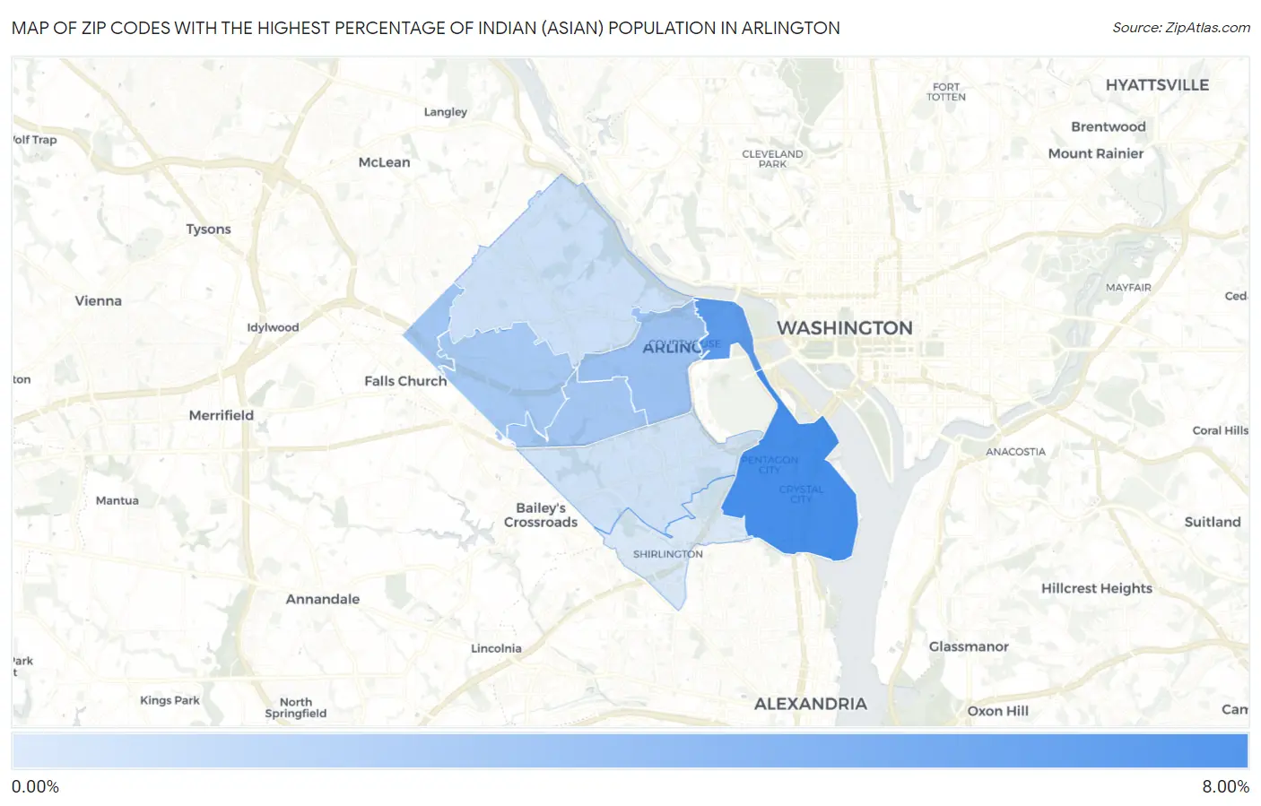 Zip Codes with the Highest Percentage of Indian (Asian) Population in Arlington Map