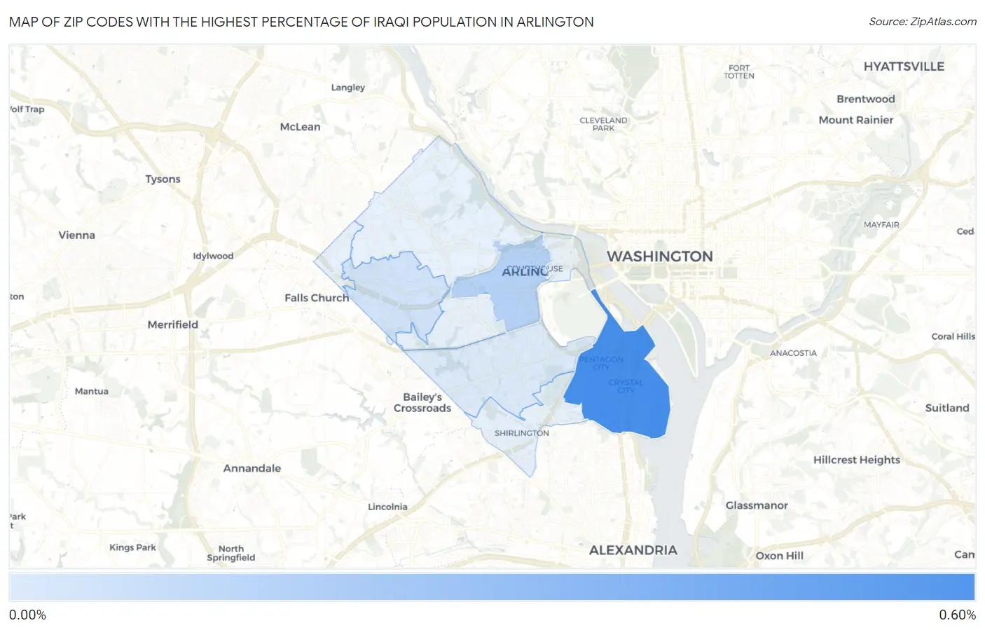 Zip Codes with the Highest Percentage of Iraqi Population in Arlington Map