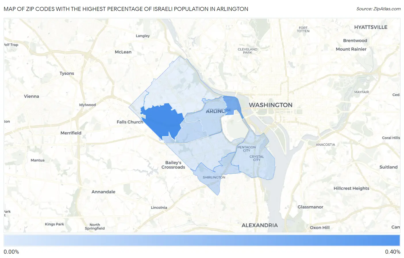 Zip Codes with the Highest Percentage of Israeli Population in Arlington Map