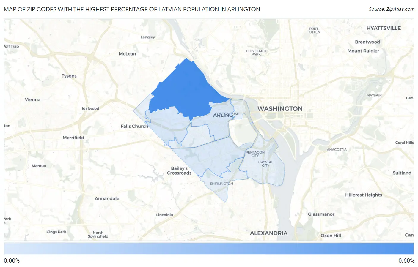Zip Codes with the Highest Percentage of Latvian Population in Arlington Map