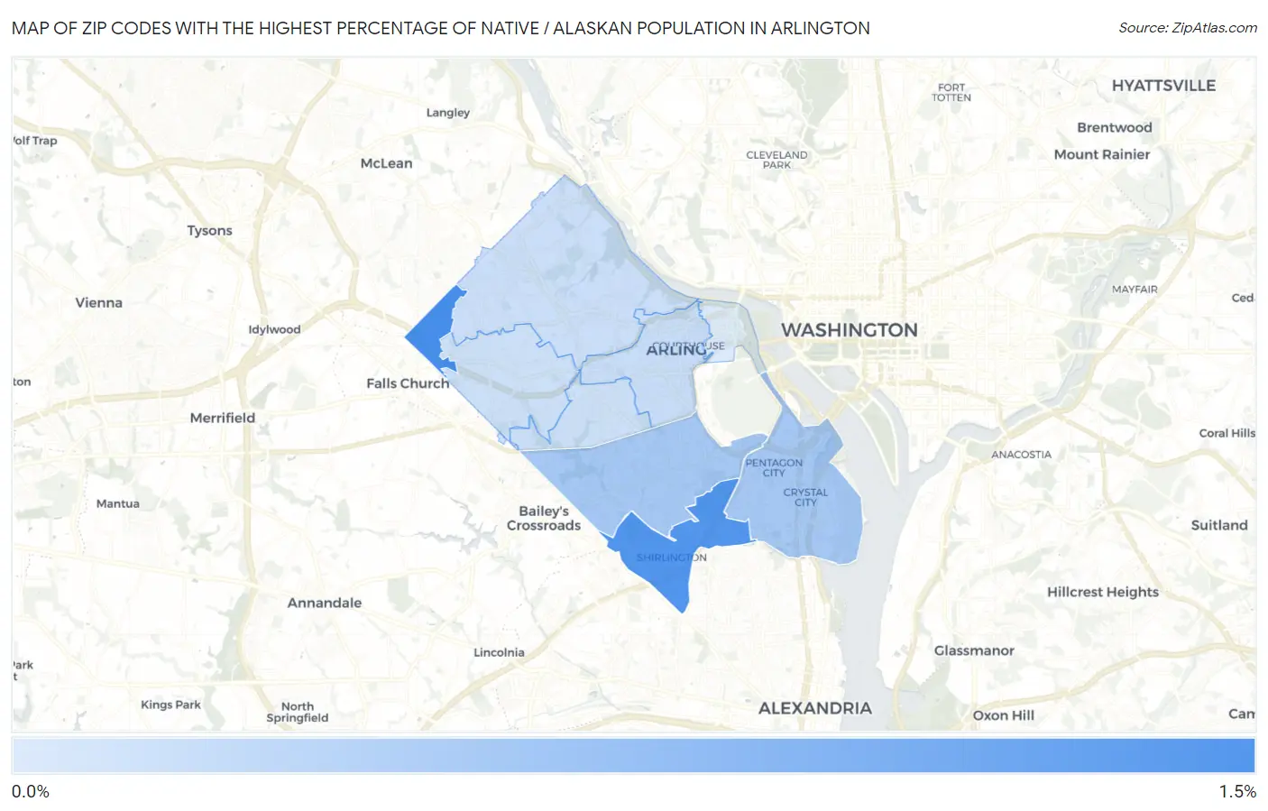 Zip Codes with the Highest Percentage of Native / Alaskan Population in Arlington Map