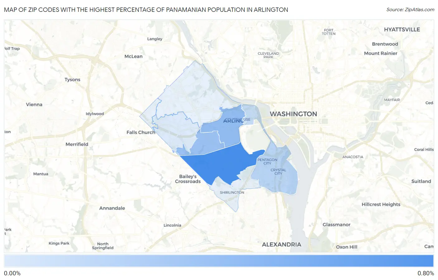 Zip Codes with the Highest Percentage of Panamanian Population in Arlington Map
