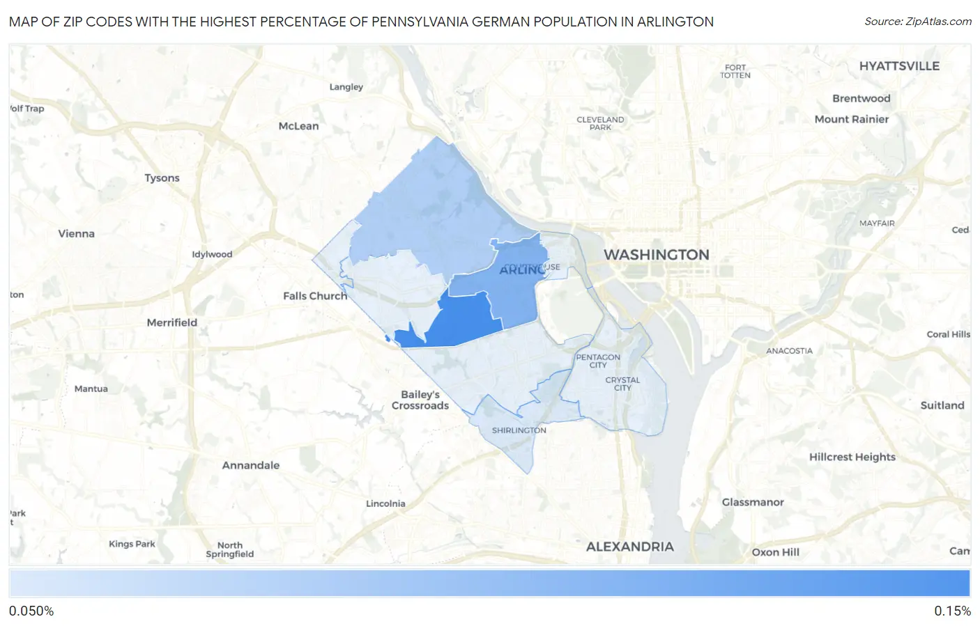 Zip Codes with the Highest Percentage of Pennsylvania German Population in Arlington Map