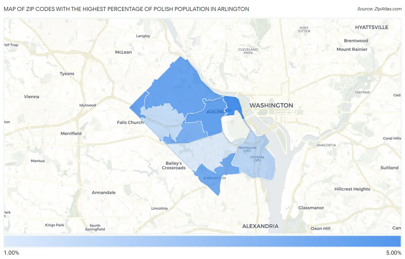 Zip Codes with the Highest Percentage of Polish Population in Arlington Map