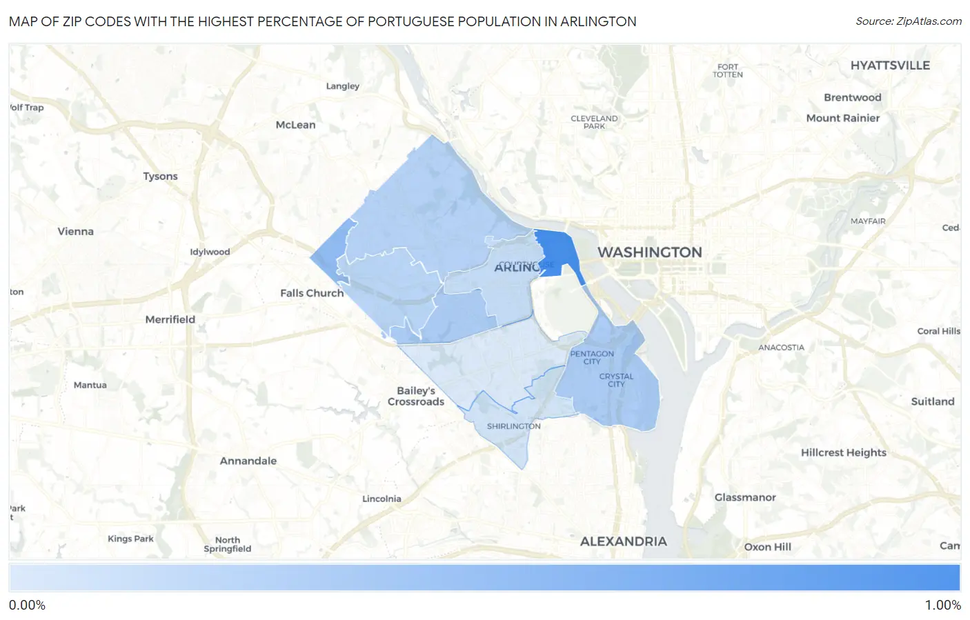 Zip Codes with the Highest Percentage of Portuguese Population in Arlington Map