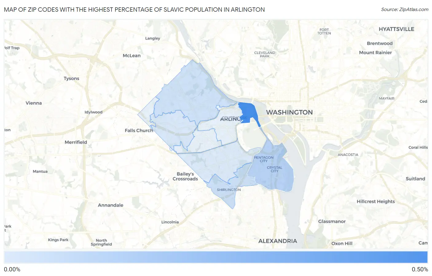 Zip Codes with the Highest Percentage of Slavic Population in Arlington Map