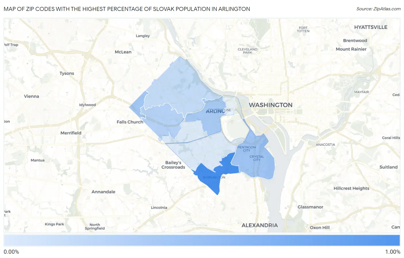 Zip Codes with the Highest Percentage of Slovak Population in Arlington Map