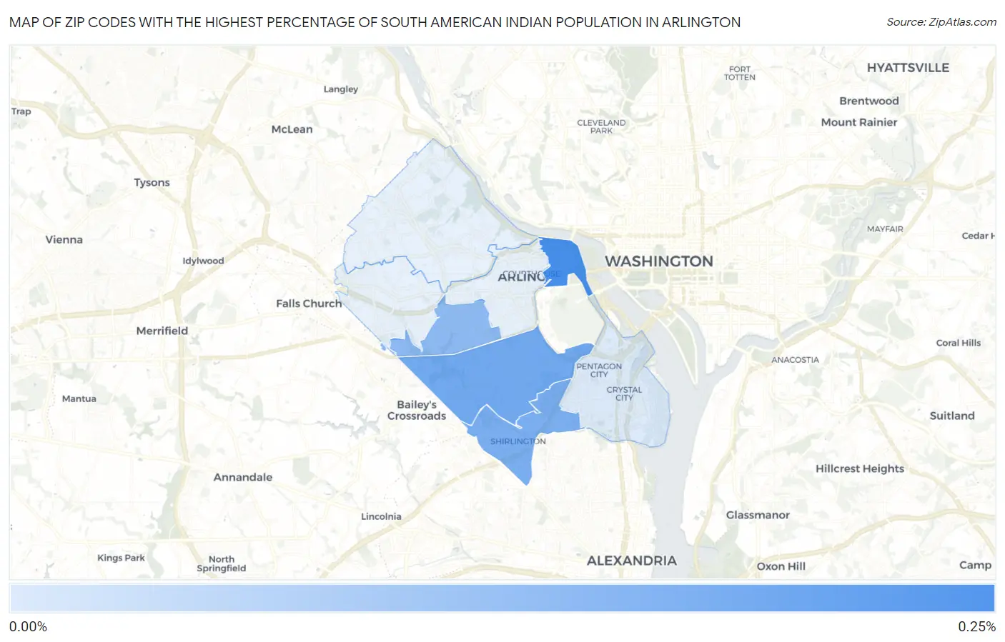 Zip Codes with the Highest Percentage of South American Indian Population in Arlington Map