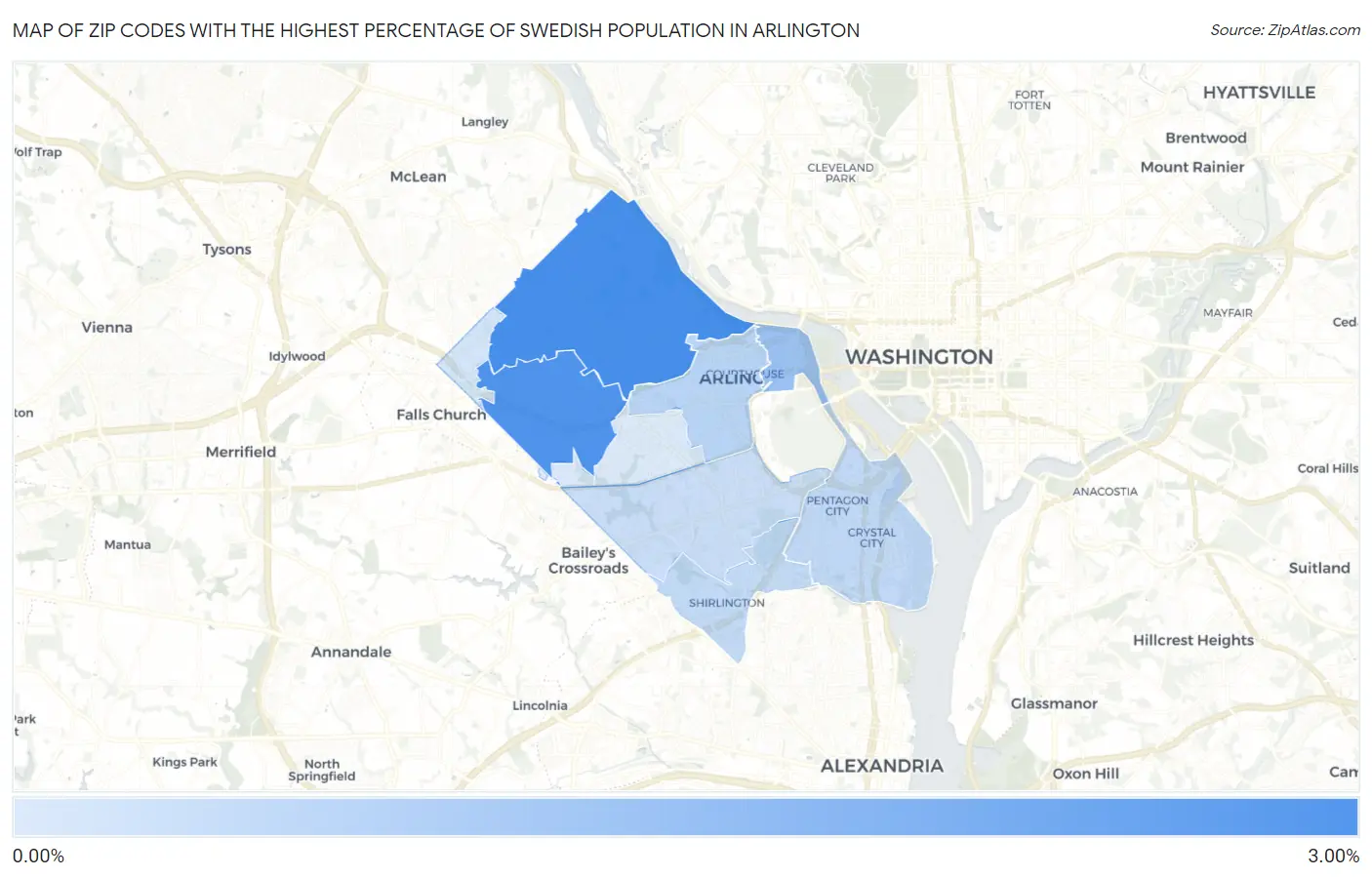 Zip Codes with the Highest Percentage of Swedish Population in Arlington Map