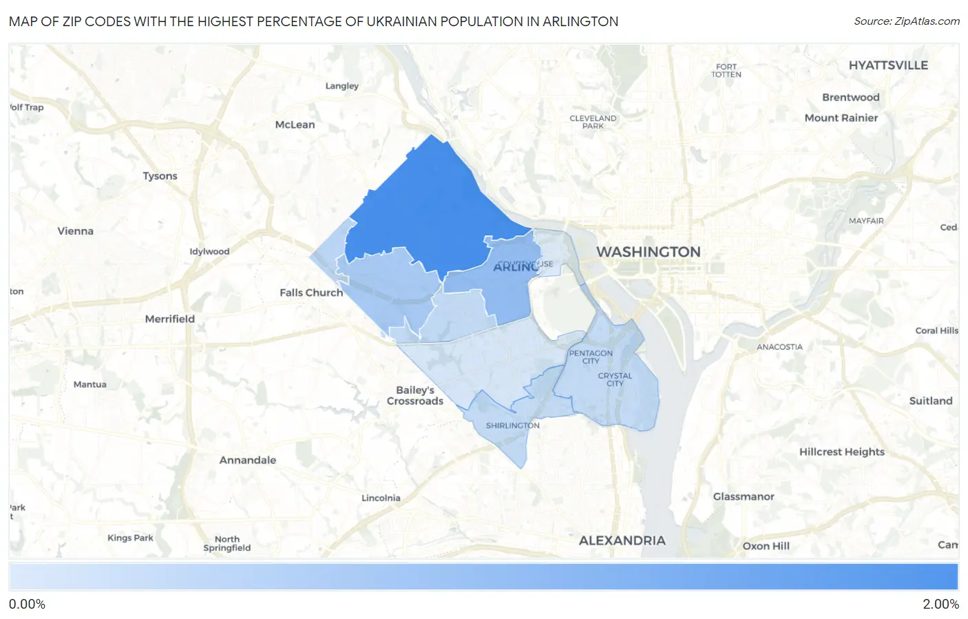 Zip Codes with the Highest Percentage of Ukrainian Population in Arlington Map