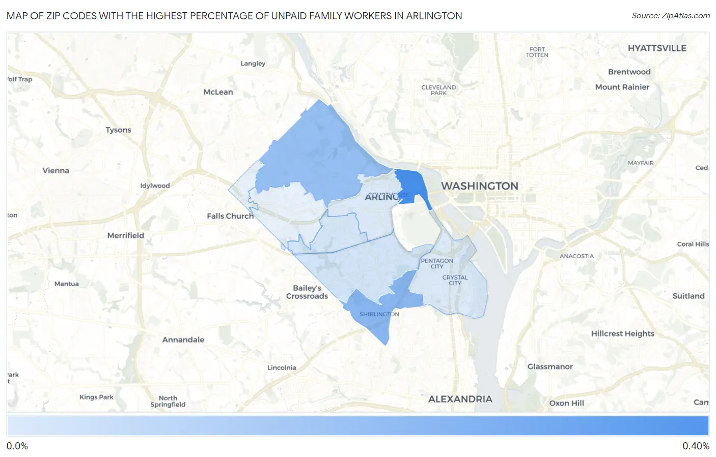 Zip Codes with the Highest Percentage of Unpaid Family Workers in Arlington Map