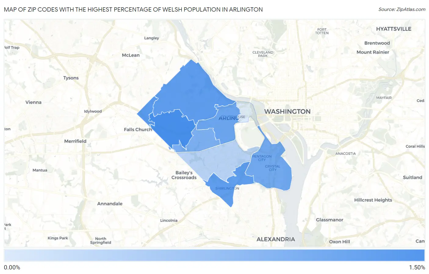 Zip Codes with the Highest Percentage of Welsh Population in Arlington Map