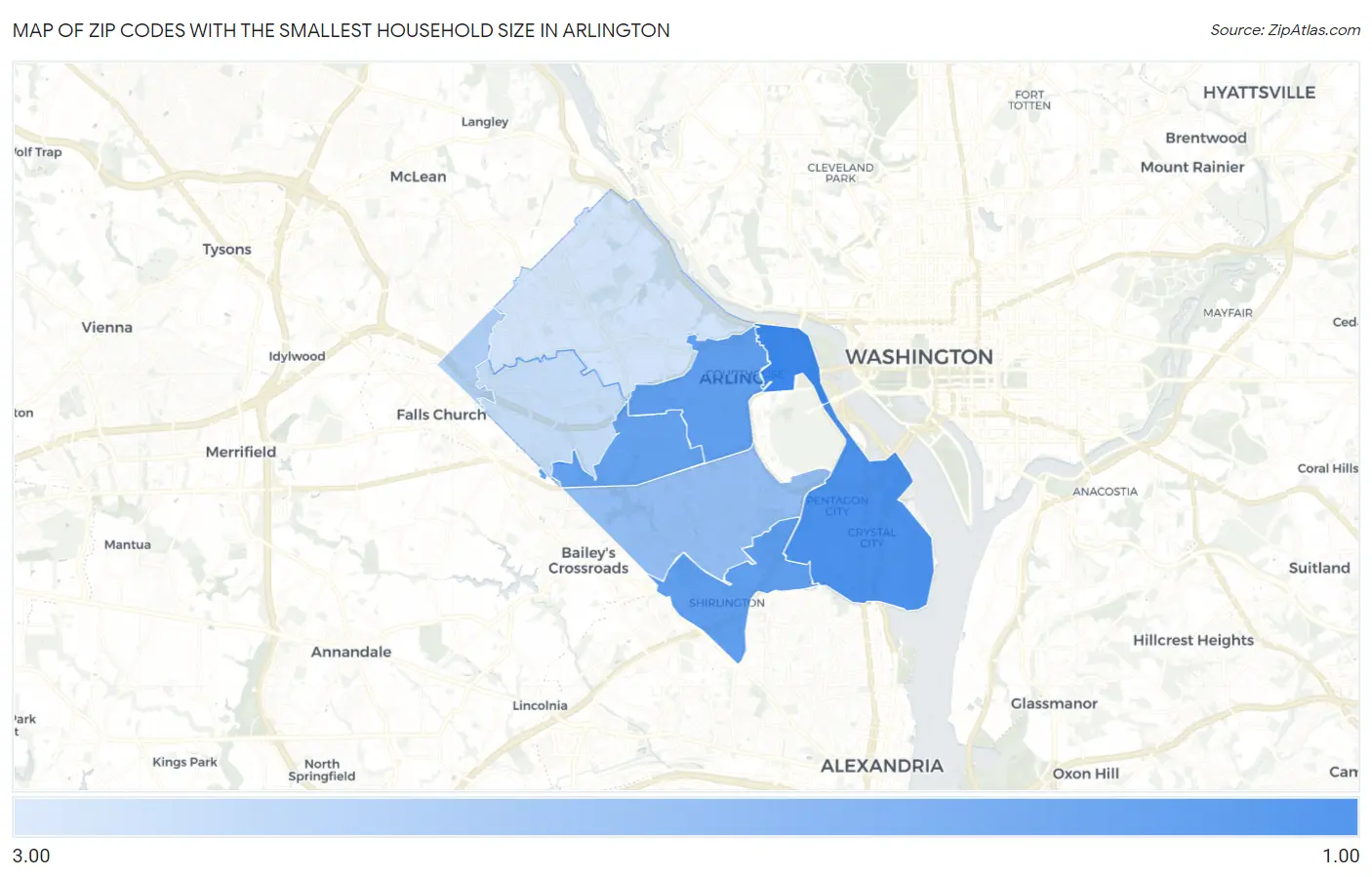 Zip Codes with the Smallest Household Size in Arlington Map
