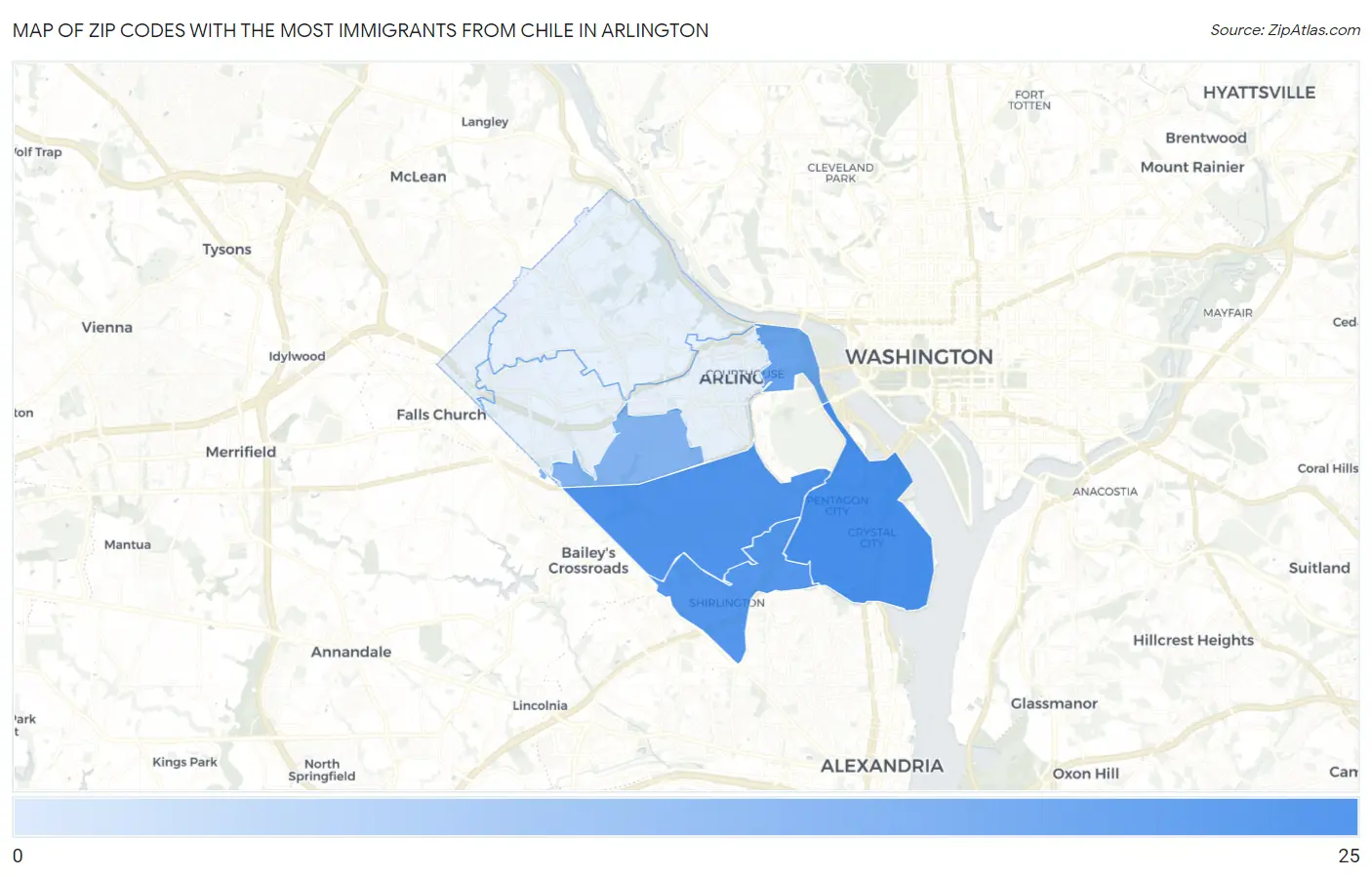Zip Codes with the Most Immigrants from Chile in Arlington Map