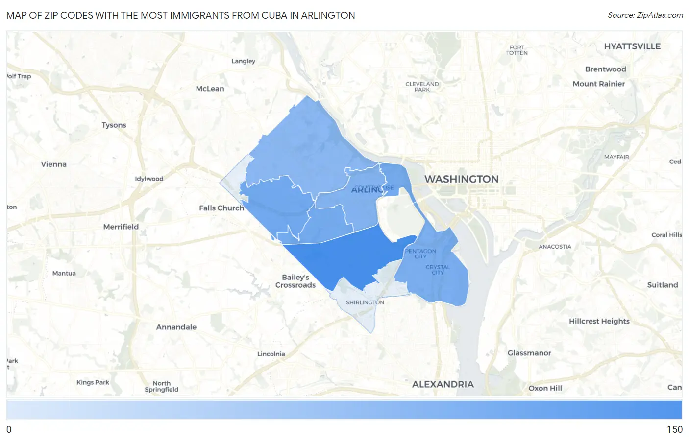 Zip Codes with the Most Immigrants from Cuba in Arlington Map