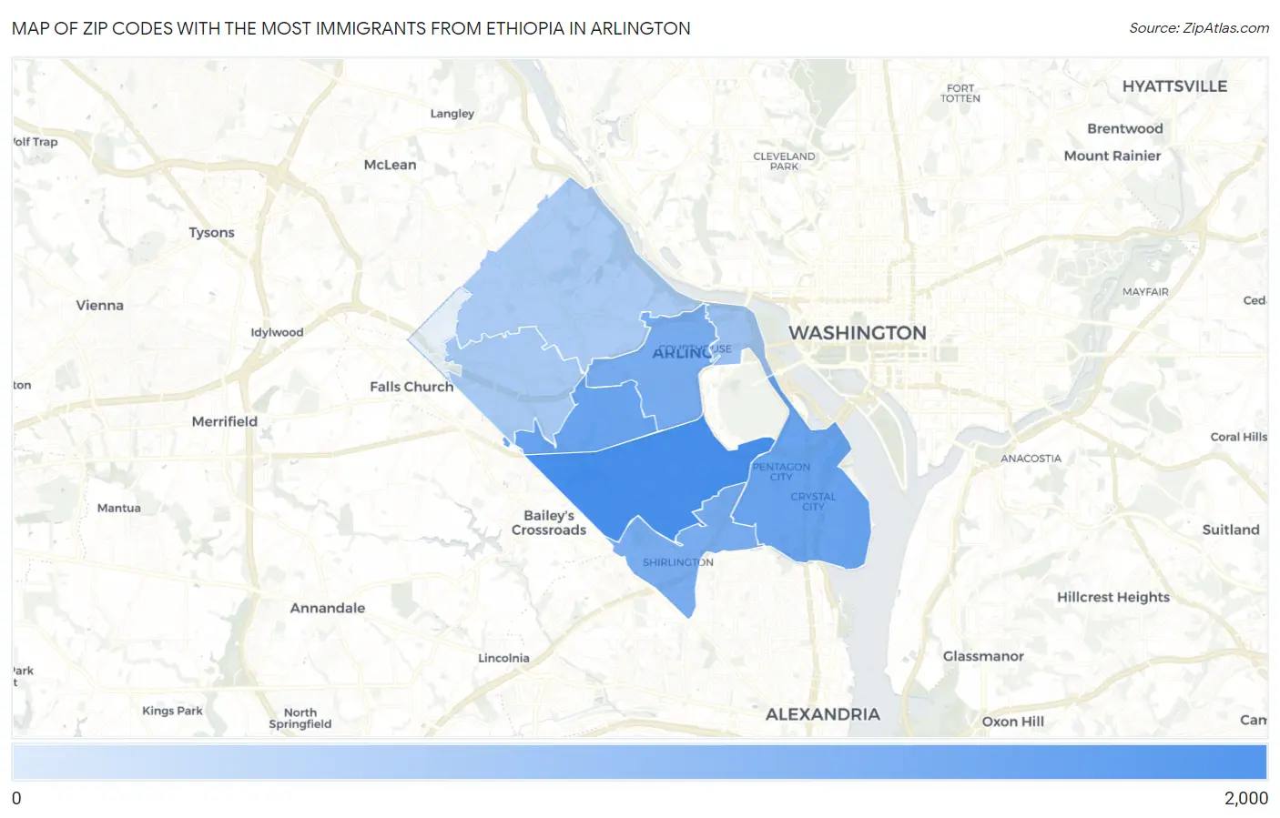 Zip Codes with the Most Immigrants from Ethiopia in Arlington Map