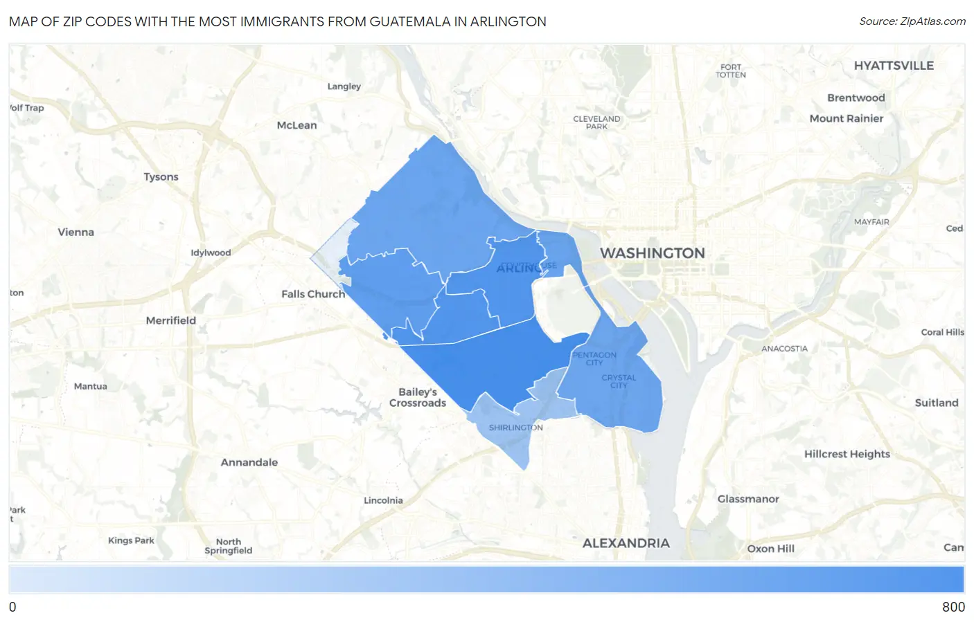 Zip Codes with the Most Immigrants from Guatemala in Arlington Map