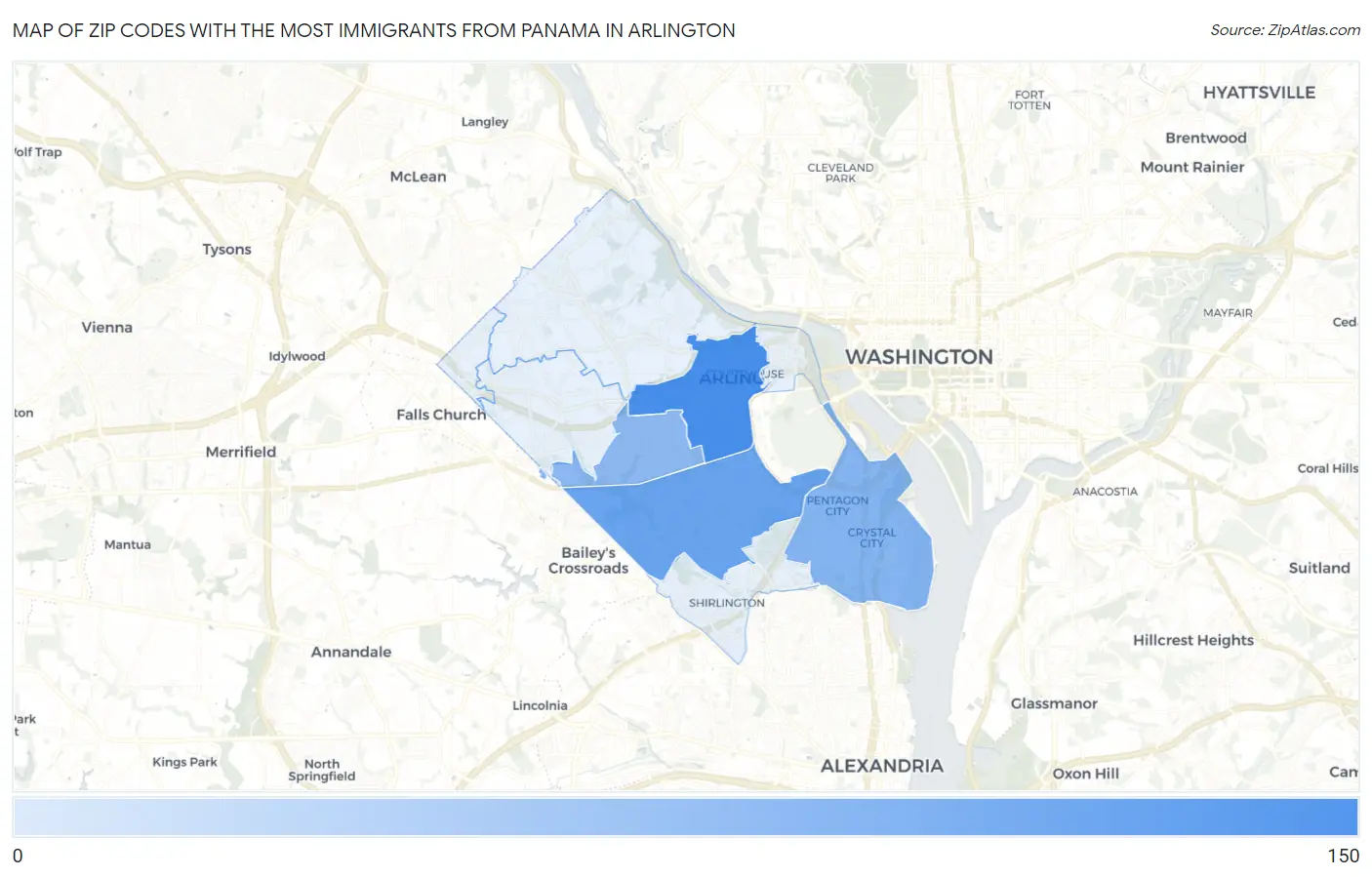 Zip Codes with the Most Immigrants from Panama in Arlington Map
