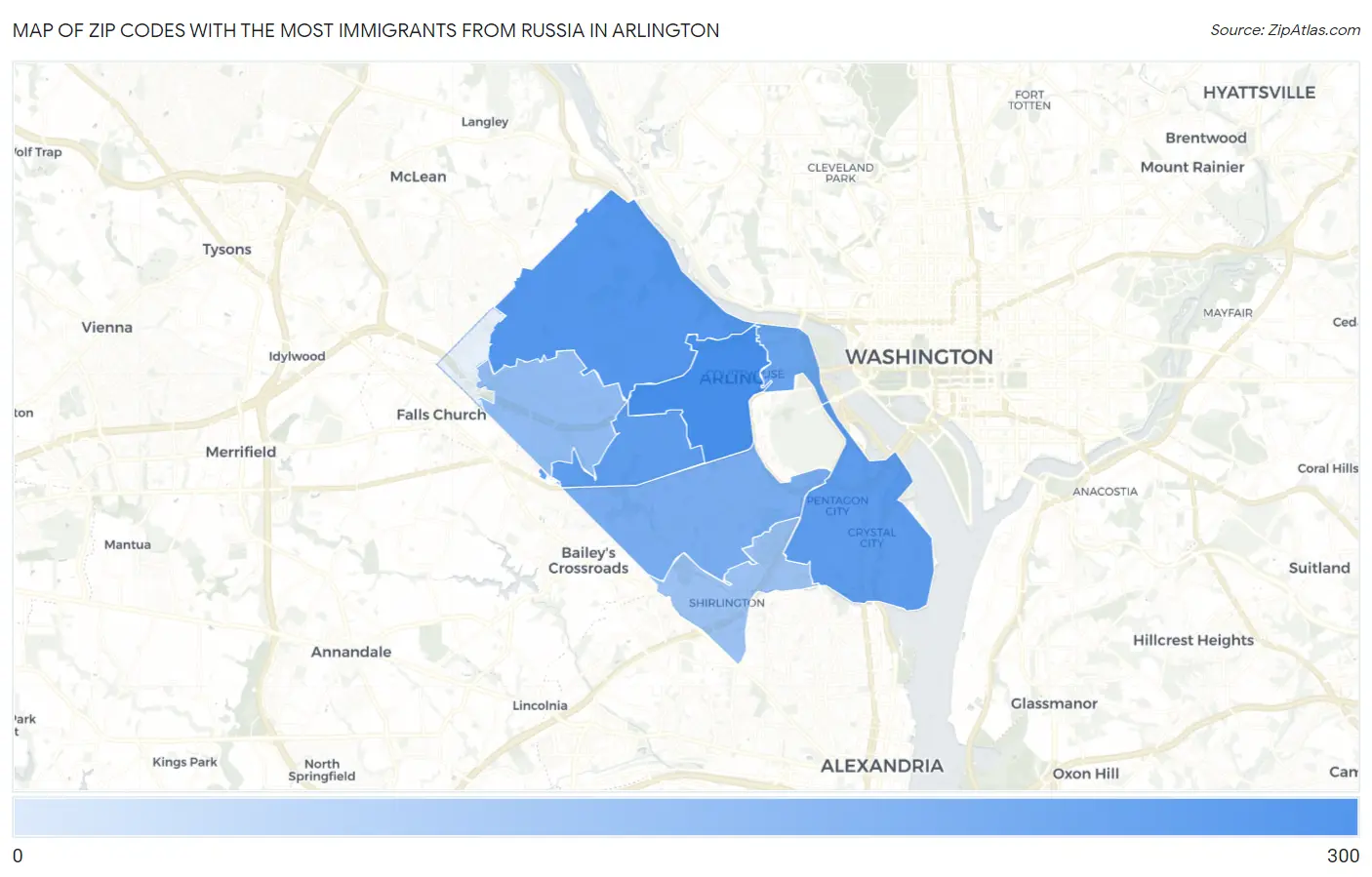 Zip Codes with the Most Immigrants from Russia in Arlington Map