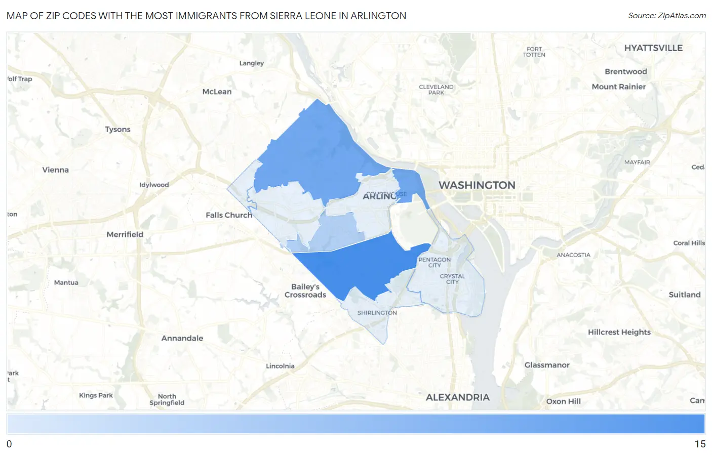 Zip Codes with the Most Immigrants from Sierra Leone in Arlington Map