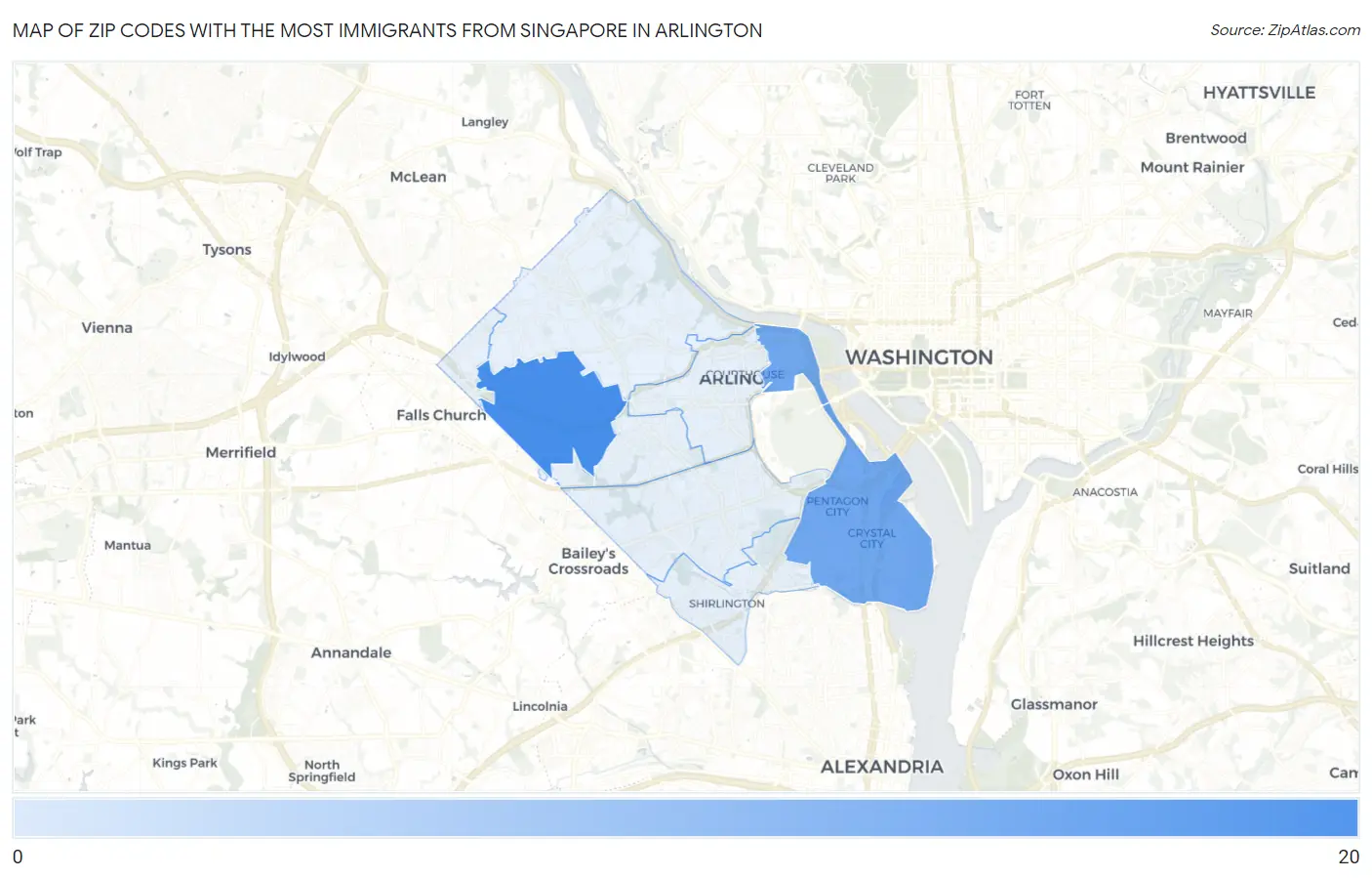 Zip Codes with the Most Immigrants from Singapore in Arlington Map