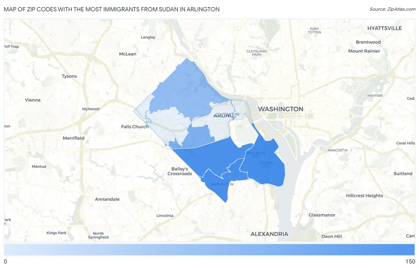 Zip Codes with the Most Immigrants from Sudan in Arlington Map