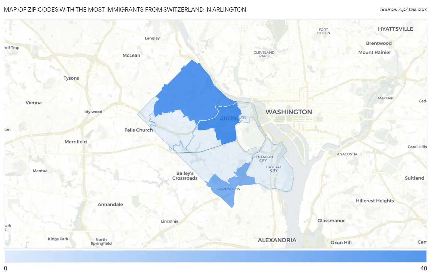 Zip Codes with the Most Immigrants from Switzerland in Arlington Map