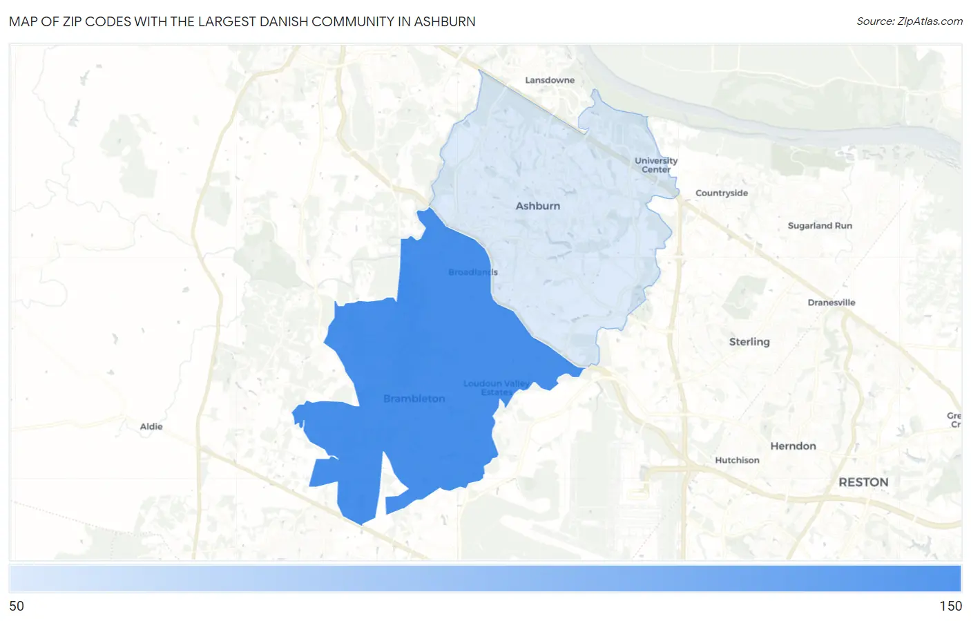 Zip Codes with the Largest Danish Community in Ashburn Map