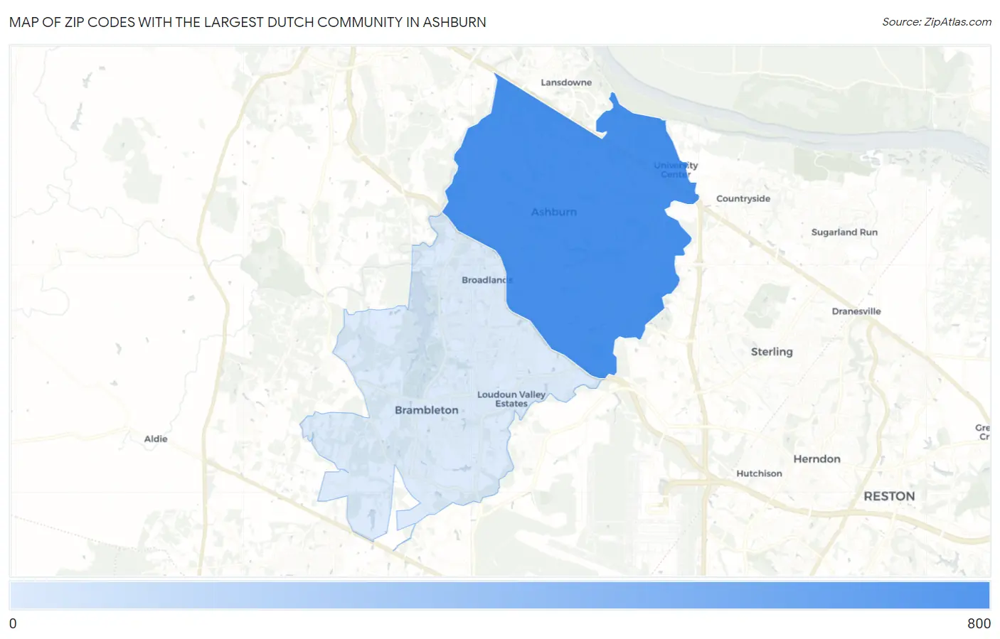 Zip Codes with the Largest Dutch Community in Ashburn Map