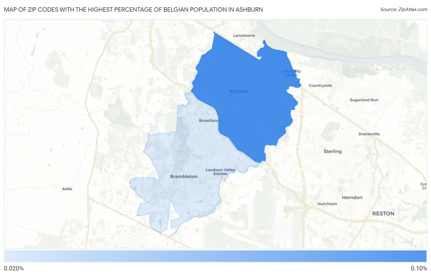 Zip Codes with the Highest Percentage of Belgian Population in Ashburn Map
