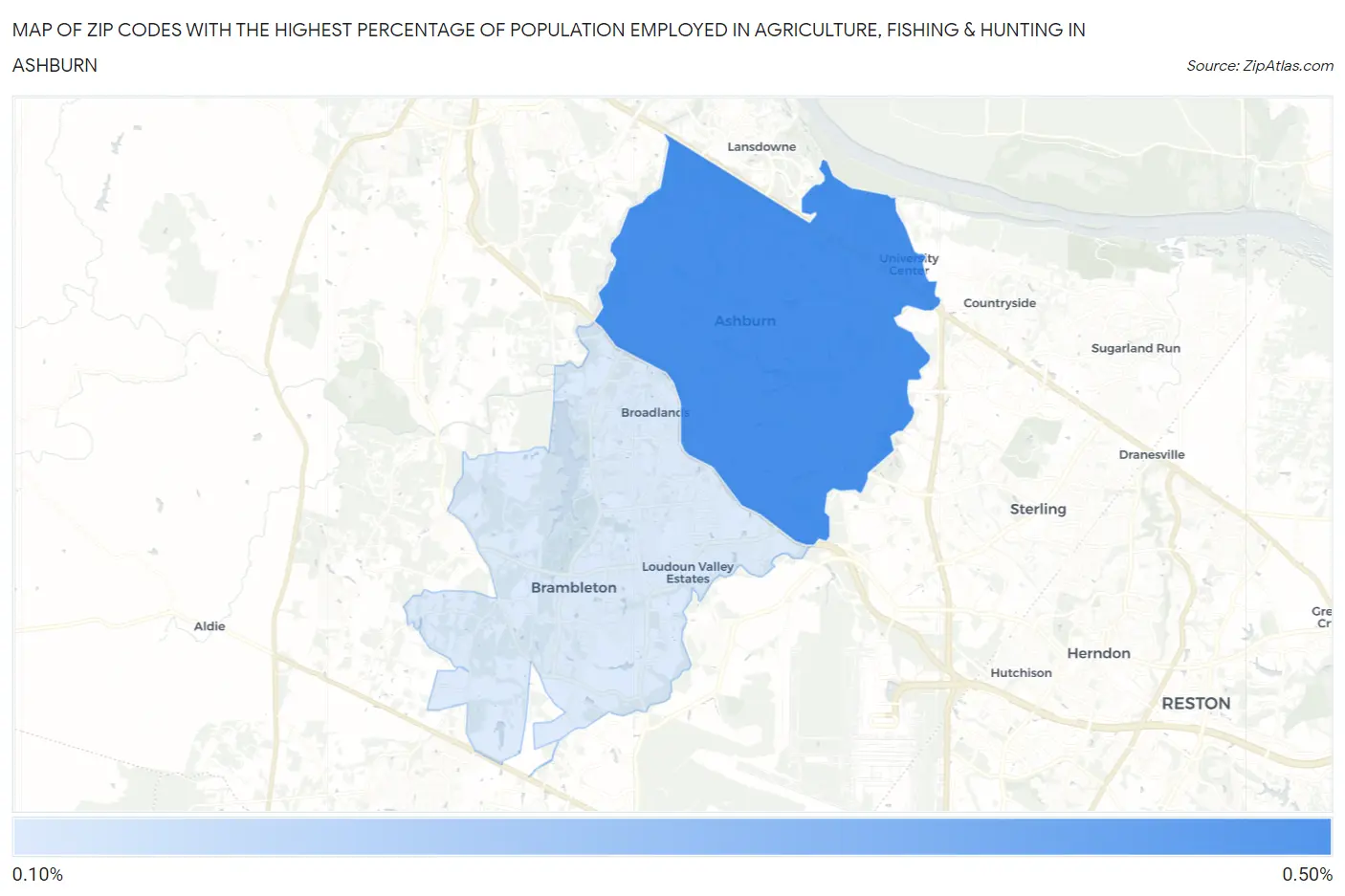 Zip Codes with the Highest Percentage of Population Employed in Agriculture, Fishing & Hunting in Ashburn Map
