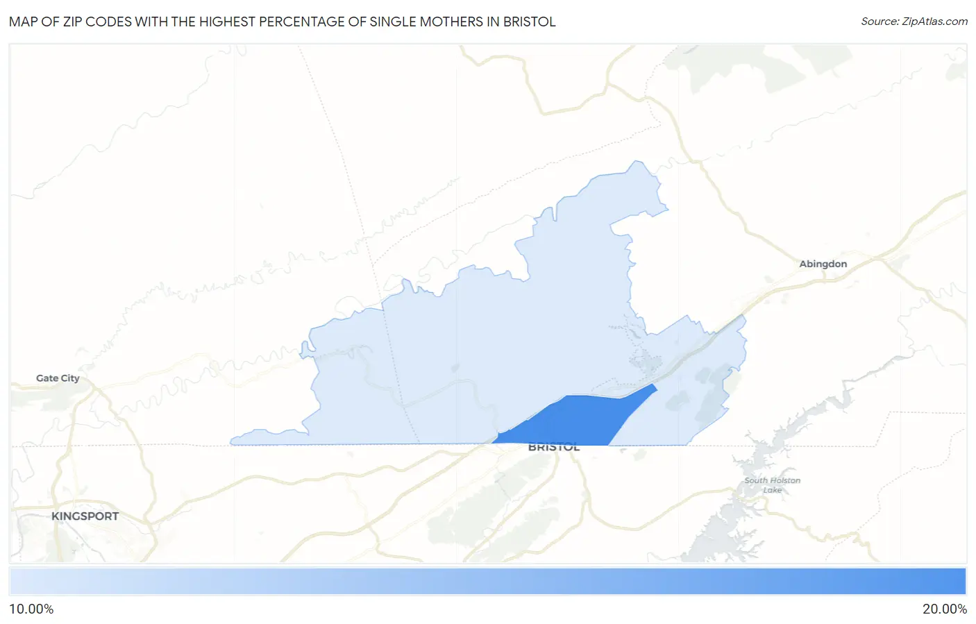 Zip Codes with the Highest Percentage of Single Mothers in Bristol Map