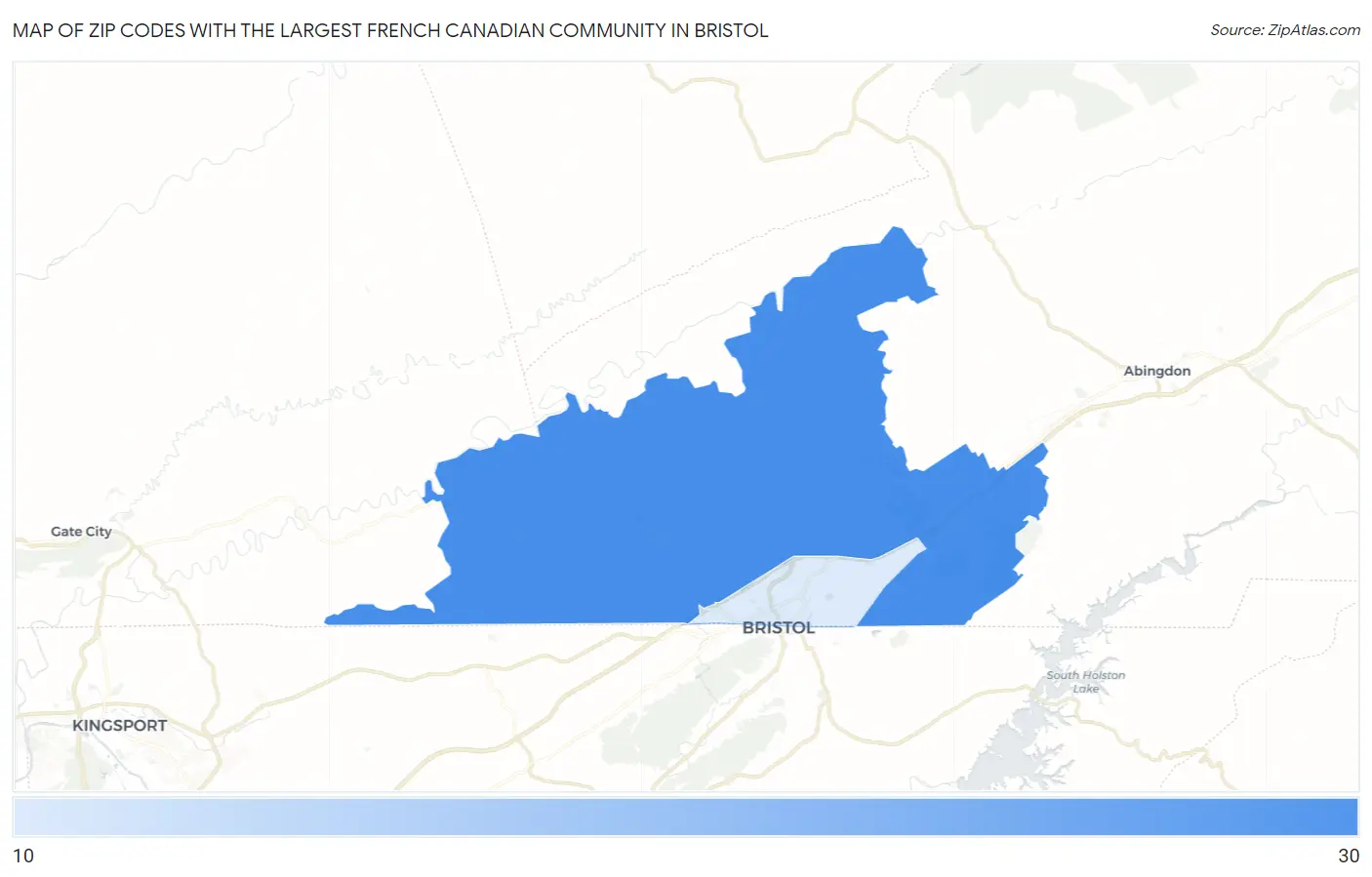 Zip Codes with the Largest French Canadian Community in Bristol Map