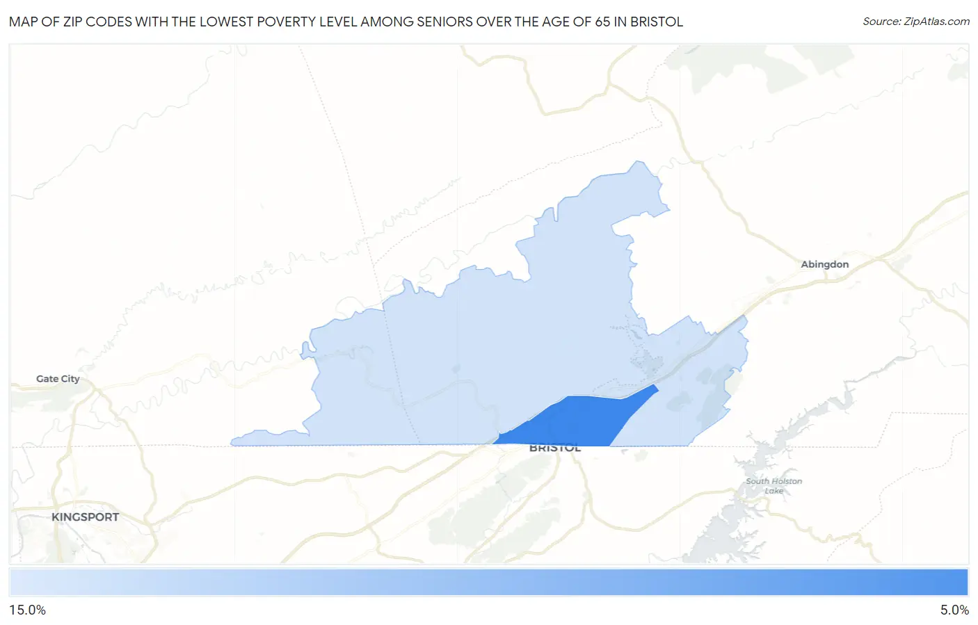 Zip Codes with the Lowest Poverty Level Among Seniors Over the Age of 65 in Bristol Map