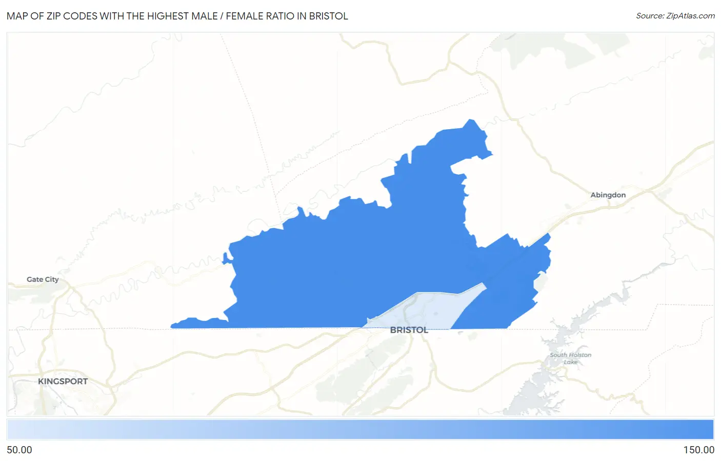 Zip Codes with the Highest Male / Female Ratio in Bristol Map