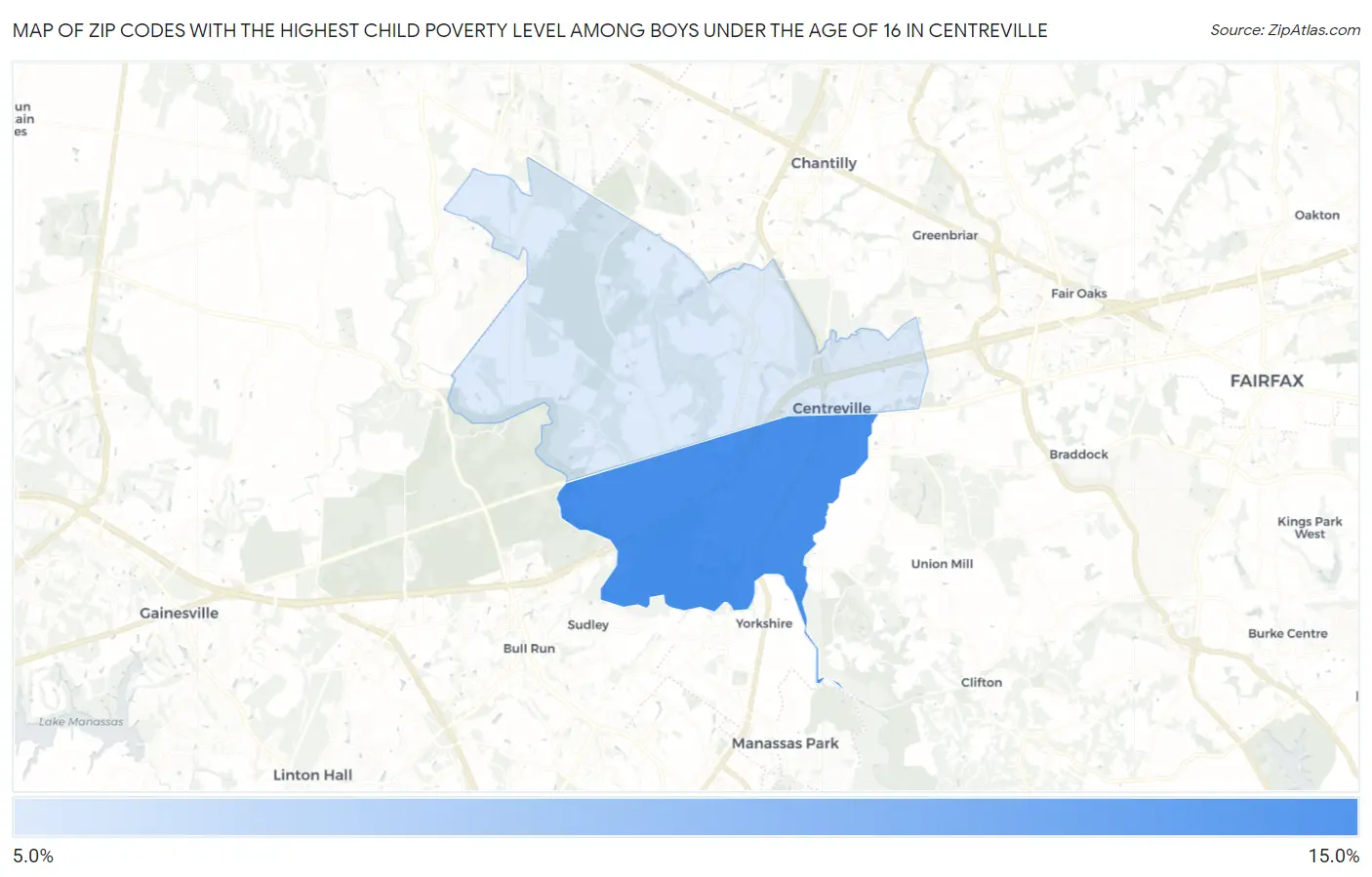 Zip Codes with the Highest Child Poverty Level Among Boys Under the Age of 16 in Centreville Map