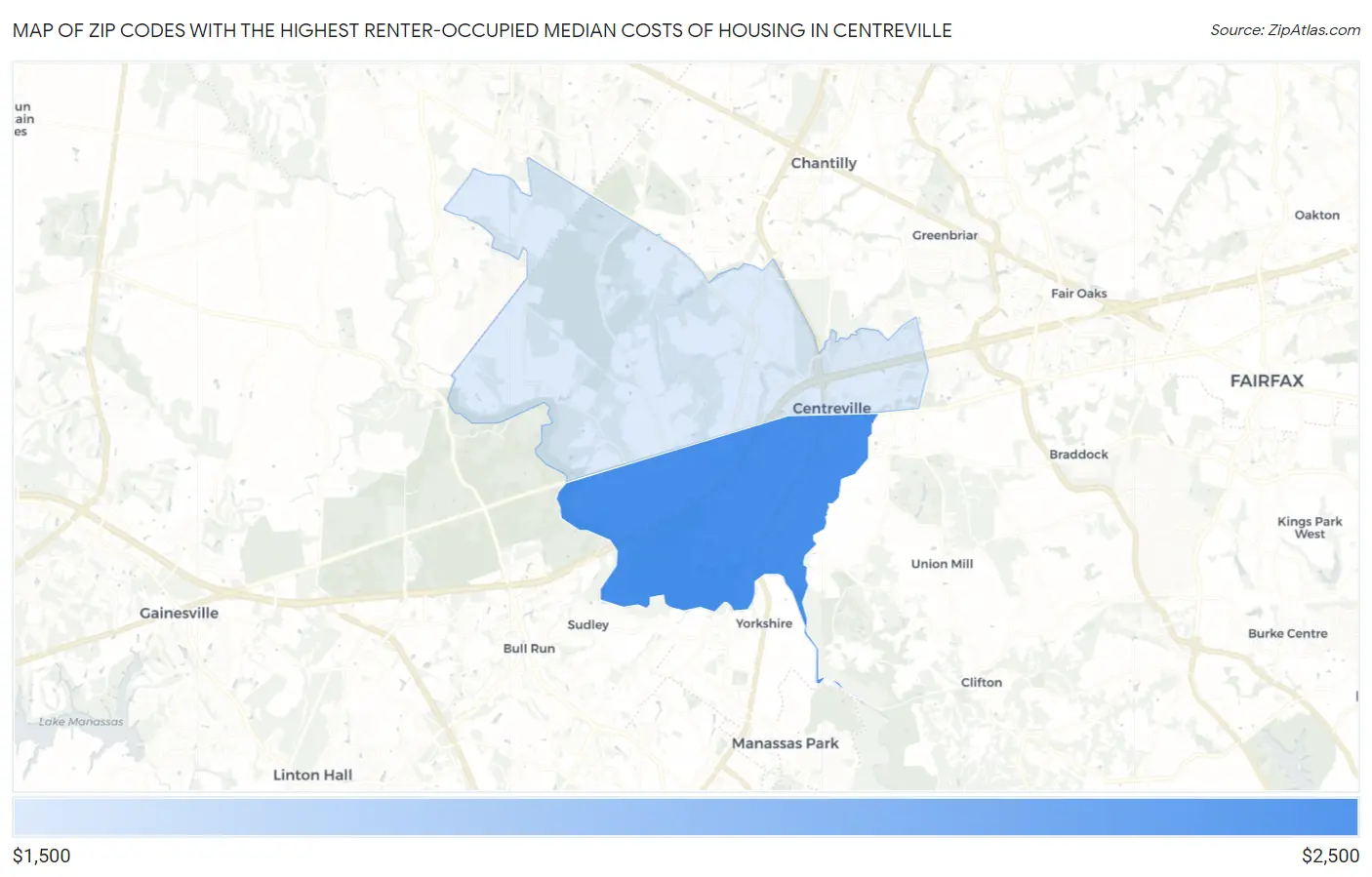 Zip Codes with the Highest Renter-Occupied Median Costs of Housing in Centreville Map