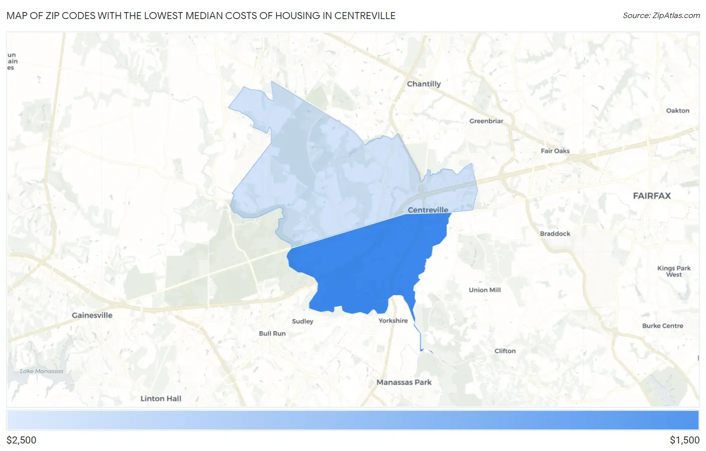 Zip Codes with the Lowest Median Costs of Housing in Centreville Map