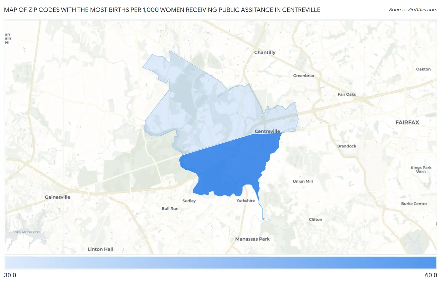 Zip Codes with the Most Births per 1,000 Women Receiving Public Assitance in Centreville Map