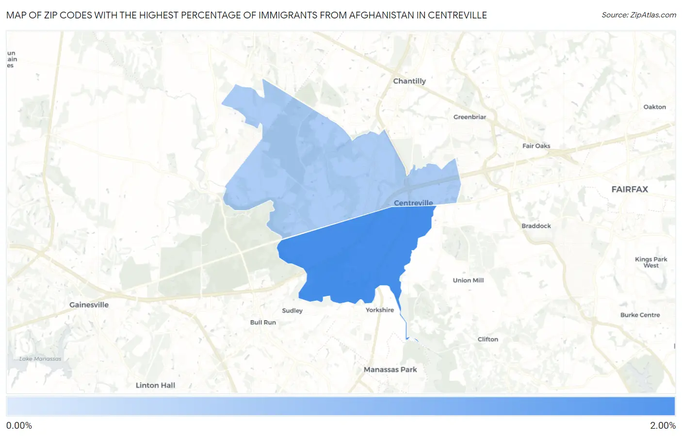 Zip Codes with the Highest Percentage of Immigrants from Afghanistan in Centreville Map