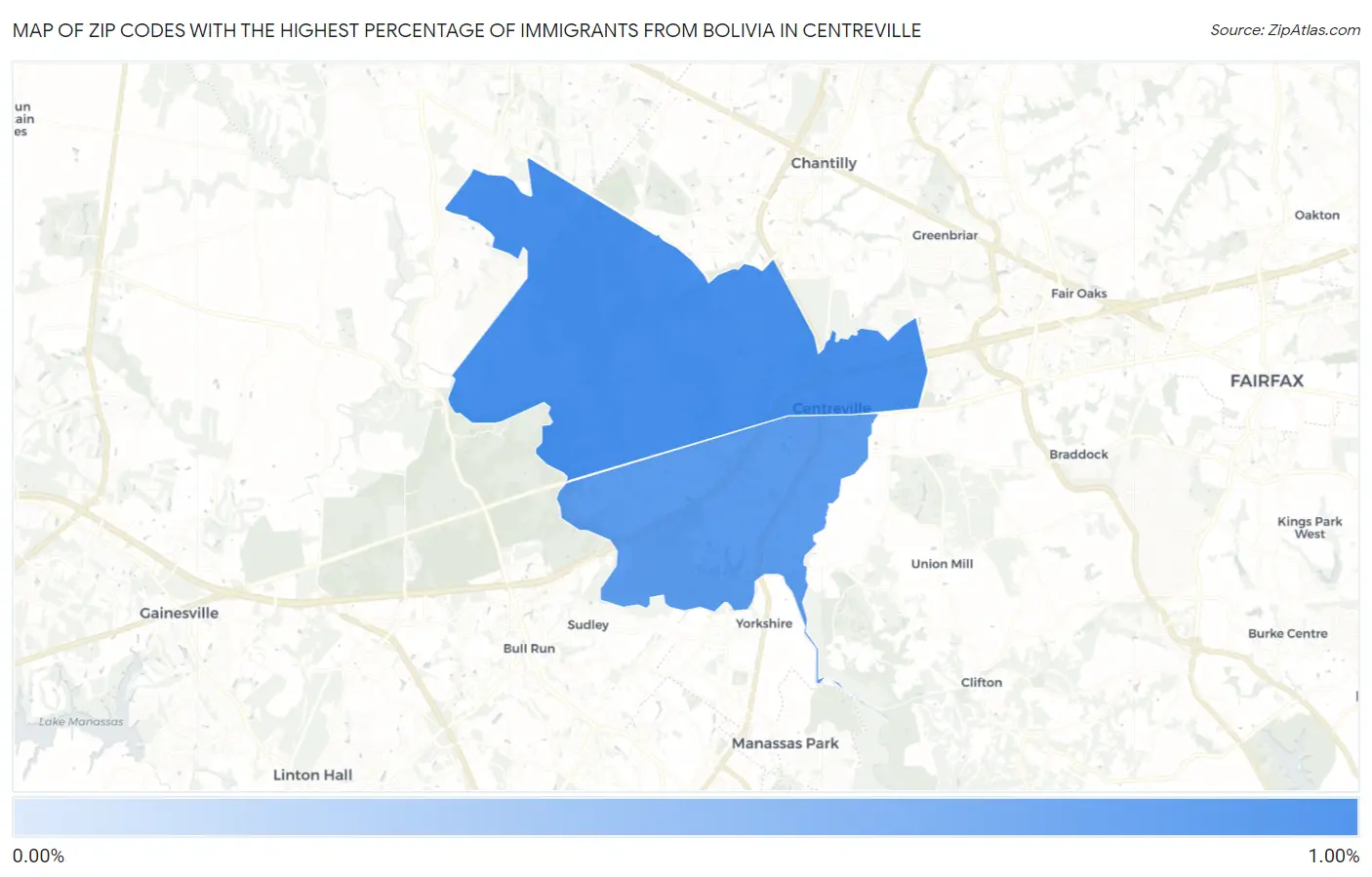 Zip Codes with the Highest Percentage of Immigrants from Bolivia in Centreville Map