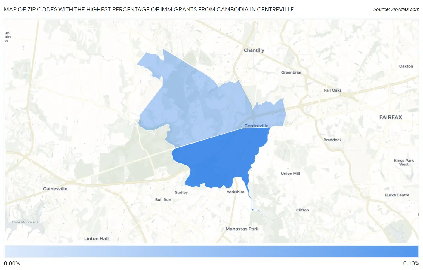 Zip Codes with the Highest Percentage of Immigrants from Cambodia in Centreville Map
