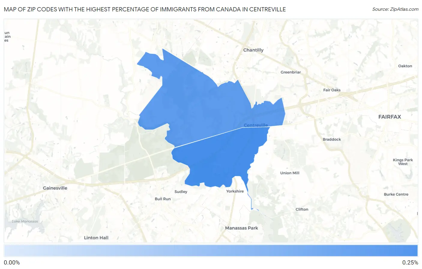 Zip Codes with the Highest Percentage of Immigrants from Canada in Centreville Map