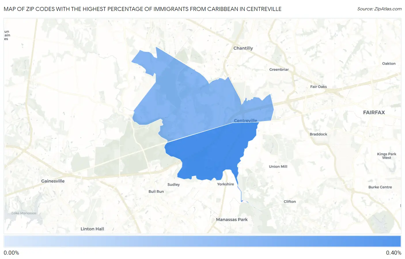 Zip Codes with the Highest Percentage of Immigrants from Caribbean in Centreville Map